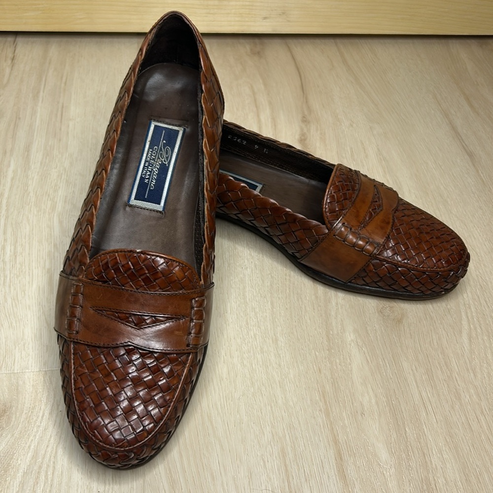 Bragano by Cole Haan 👞 Men's Brown Woven Leather Penny Loafers 9M Made in Italy - Picture 13 of 16